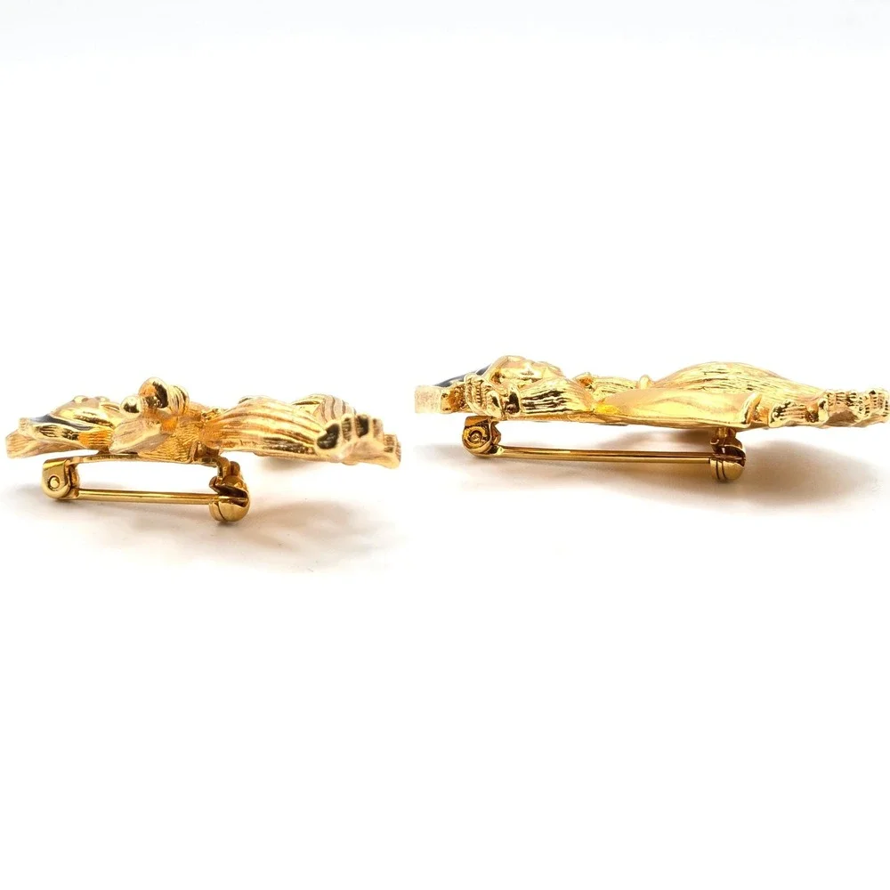 AVON Vintage Gold Tone Halloween Witch and Scarecrow Brooch‎ Set Pumpkin Broom